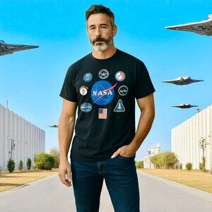 NASA National Aeronautics and Space Admin Black T-Shirt Double Sided